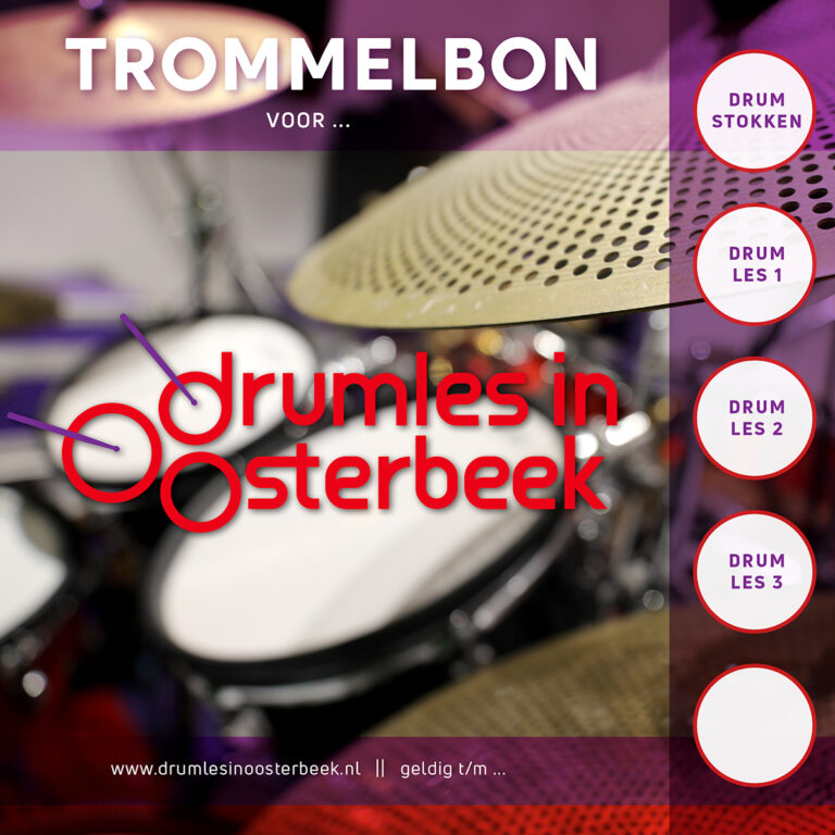 Trommelbon cadeau voor drumlessen en trommelstokken